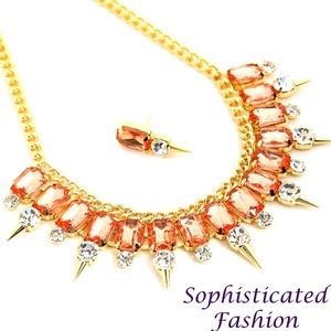 Gold & Jewel Chain w/ Rhinestones Necklace Set